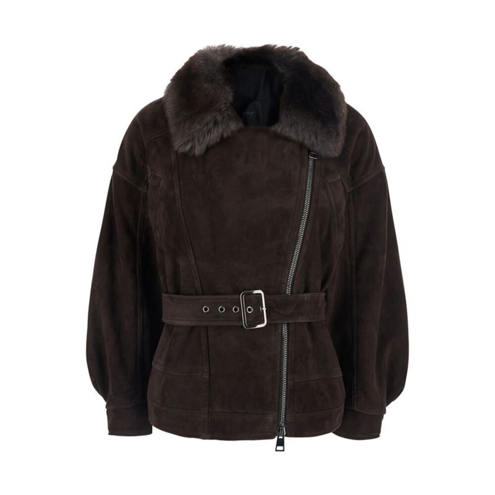 Blancha Women Brown Merino Shearling And Suede Jacket With 100% Suede And Man